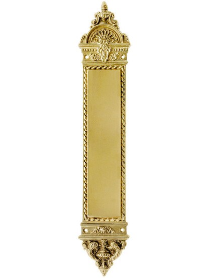 16 1/4 inch Blois Pattern Push Plate In Unlacquered Brass.